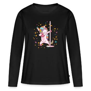 Stangentanz-Einhorn-niedliches lustiges Stangentanz-Geschenk - Frauen Premium Bio Langarmshirt - Schwarz - Vorne - Julia (174cm)