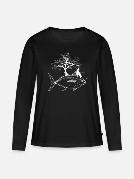 Fischen-Freizeit-Fischen-Fisch-cooles Fischen-Geschenk - Frauen Premium Bio Langarmshirt - Schwarz
