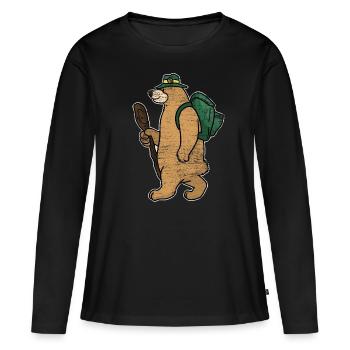 Backpacker Bär Geschenk - Frauen Premium Bio Langarmshirt - Schwarz - Vorne - Julia (174cm)