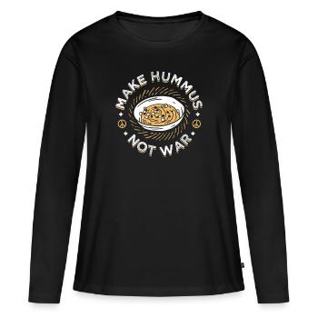 Make Hummus Not War Veganer Vegetarier Spread - Frauen Premium Bio Langarmshirt - Schwarz - Vorne - Julia (174cm)