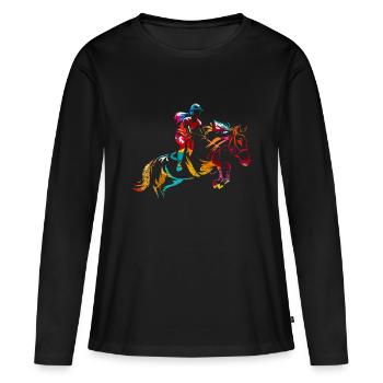 Cadeau de saut d'obstacles - T-shirt manches longues Premium bio Femme - noir - Devant - Julia (174cm)