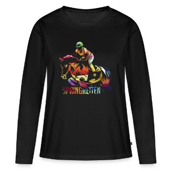 Cadeau de saut d'obstacles - T-shirt manches longues Premium bio Femme - noir - Devant - Julia (174cm)
