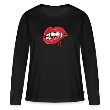 Bite My Lip - Graphique Sexy Lèvres Vampire - T-shirt manches longues Premium bio Femme - noir - Devant - Julia (174cm)