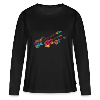 Minimal Musik Gitarre - Frauen Premium Bio Langarmshirt - Schwarz - Vorne - Julia (174cm)