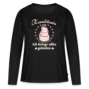 Konditorin Konditorei Spruch - Frauen Premium Bio Langarmshirt - Schwarz - Vorne - Julia (174cm)
