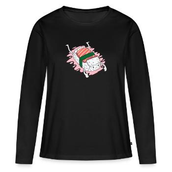 Riz à sushi au saumon - T-shirt manches longues Premium bio Femme - noir - Devant - Julia (174cm)