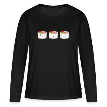 riz à sushi drôle - T-shirt manches longues Premium bio Femme - noir - Devant - Julia (174cm)