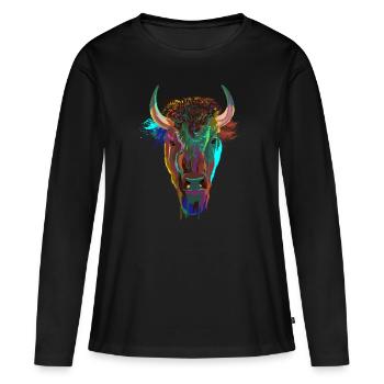 Splash Bison - T-shirt manches longues Premium bio Femme - noir - Devant - Julia (174cm)