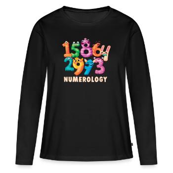Numéros de diseuse de bonne aventure Numérologie Fortune - T-shirt manches longues Premium bio Femme - noir - Devant - Julia (174cm)