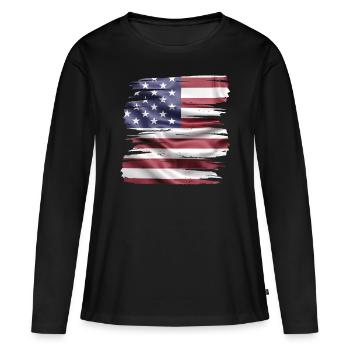 Drapeau américain rétro - T-shirt manches longues Premium bio Femme - noir - Devant - Julia (174cm)