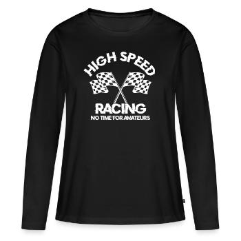 Drapeau à damier de course automobile - T-shirt manches longues Premium bio Femme - noir - Devant - Julia (174cm)