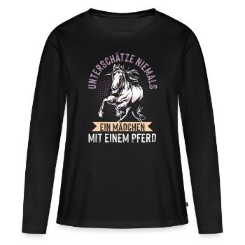 Pferd Reitersprüche Mädchen - Frauen Premium Bio Langarmshirt - Schwarz - Vorne - Julia (174cm)