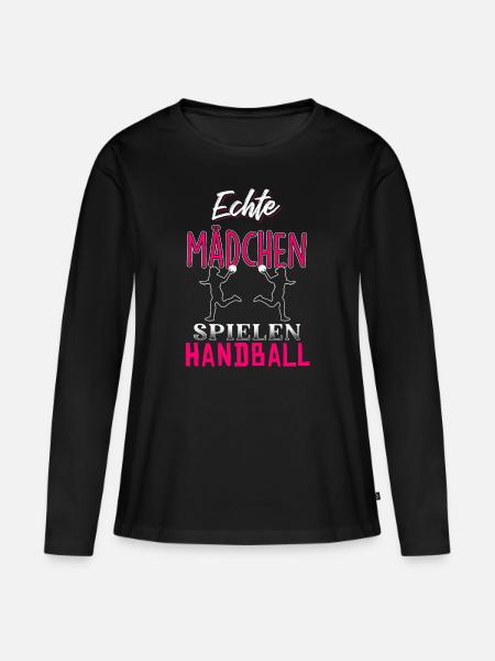 Echte Mädchen spielen Handball - Frauen Premium Bio Langarmshirt - Schwarz