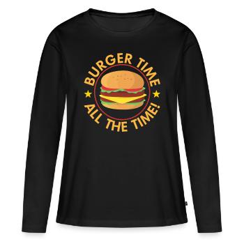 Burger fast food - T-shirt manches longues Premium bio Femme - noir - Devant - Julia (174cm)