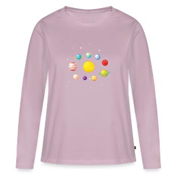 planètes J'aime ma planète Space Galaxy - T-shirt manches longues Premium bio Femme - rose poudré - Devant - Julia (174cm)