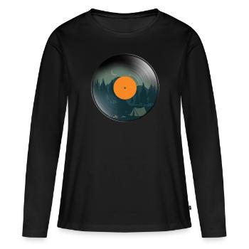 Disque phonographe rétro en vinyle Nature Camping - T-shirt manches longues Premium bio Femme - noir - Devant - Julia (174cm)