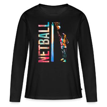 Netball - Frauen Premium Bio Langarmshirt - Schwarz - Vorne - Julia (174cm)