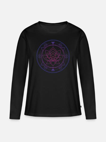 Lotus Lune Géométrie sacrée - T-shirt manches longues Premium bio Femme - noir