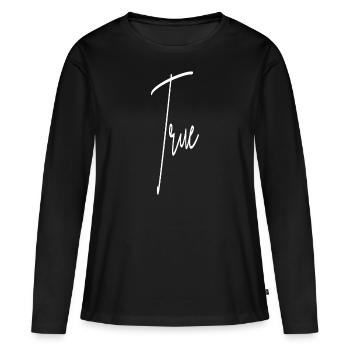 Vraie déclaration vérité - T-shirt manches longues Premium bio Femme - noir - Devant - Julia (174cm)