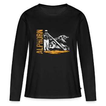 Alphorn Alpen - Frauen Premium Bio Langarmshirt - Schwarz - Vorne - Julia (174cm)