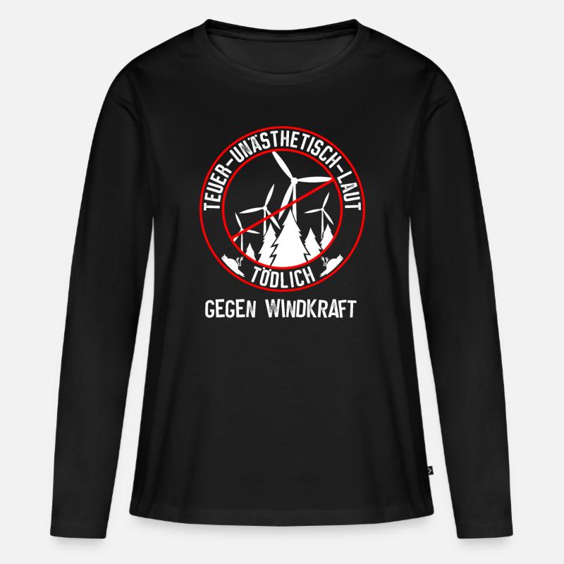 Gegen Windkraft und gegen Windenergie - Frauen Premium Bio Langarmshirt - Schwarz