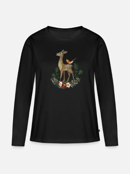 Reh Wald Motiv - Frauen Premium Bio Langarmshirt - Schwarz