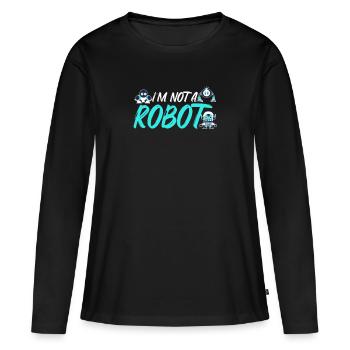 DANS LE PAS UN ROBOT. Robot, robotique, ingénieur - T-shirt manches longues Premium bio Femme - noir - Devant - Julia (174cm)