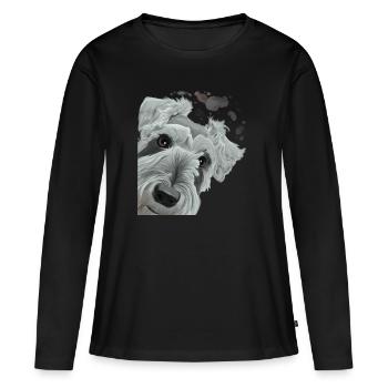 Chien museau curieux - T-shirt manches longues Premium bio Femme - noir - Devant - Julia (174cm)