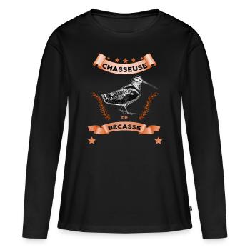 Chasseuse de bécasse T-shirt Femme - T-shirt manches longues Premium bio Femme - noir - Devant - Julia (174cm)
