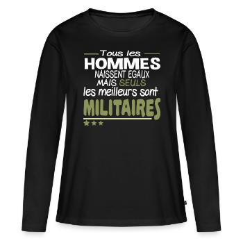 Militaire Homme Idée cadeau Armée de Terre Fierté - T-shirt manches longues Premium bio Femme - noir - Devant - Julia (174cm)