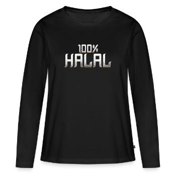 100% Halal Islam Musulman Allah Mosquée Hajj La Mecque - T-shirt manches longues Premium bio Femme - noir - Devant - Julia (174cm)