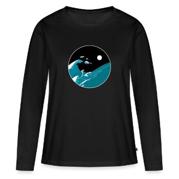 Vagues Yin Yang Lune Nuit Ocean Harmony Beach Cadeau - T-shirt manches longues Premium bio Femme - noir - Devant - Julia (174cm)