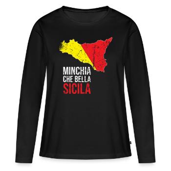 MINCHIA CHE BELLA PALERMO Sicile - T-shirt manches longues Premium bio Femme - noir - Devant - Julia (174cm)