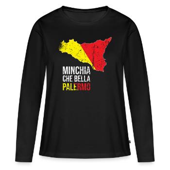 MINCHIA CHE BELLA PALERMO Sicile - T-shirt manches longues Premium bio Femme - noir - Devant - Julia (174cm)