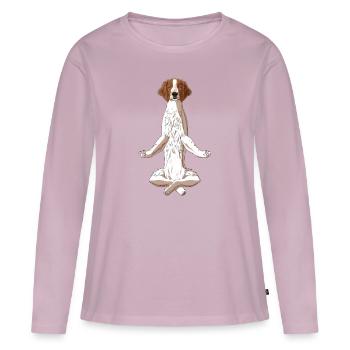 Chien Welsh Springer Spaniel Méditant - T-shirt manches longues Premium bio Femme - rose poudré - Devant - Julia (174cm)