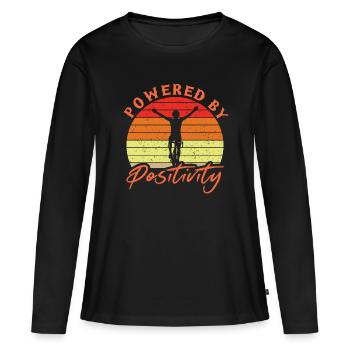 Propulsé par Positivity Bike Retro Cycling Biking - T-shirt manches longues Premium bio Femme - noir - Devant - Julia (174cm)