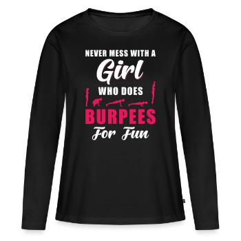 Burpees Fitness Training Dicton - T-shirt manches longues Premium bio Femme - noir - Devant - Julia (174cm)