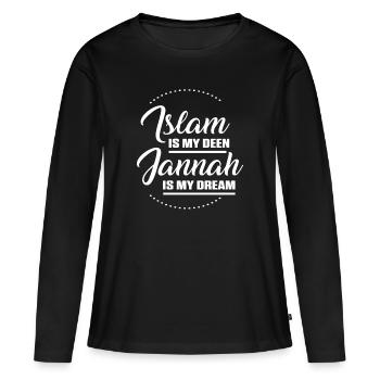 L’Islam est mon deen Muslim Allah Mosquée Coran Cadeau - T-shirt manches longues Premium bio Femme - noir - Devant - Julia (174cm)