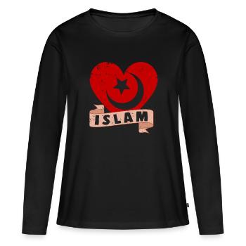 Islam Coeur Musulman Allah Dieu Religion Mosquée Cadeau - T-shirt manches longues Premium bio Femme - noir - Devant - Julia (174cm)