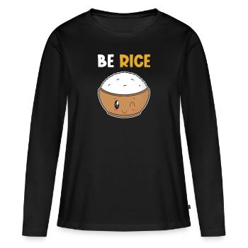 Kawaii riz drôle de jeu de mots riz - T-shirt manches longues Premium bio Femme - noir - Devant - Julia (174cm)