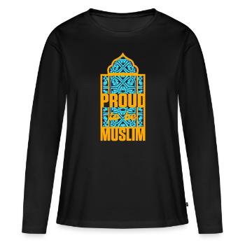 Fier être musulman Islam Allah Coran Mosquée Cadeau - T-shirt manches longues Premium bio Femme - noir - Devant - Julia (174cm)