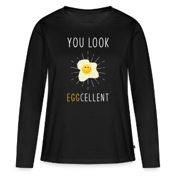 Oeufs Jeu de mots - T-shirt manches longues Premium bio Femme - noir - Devant - Julia (174cm)