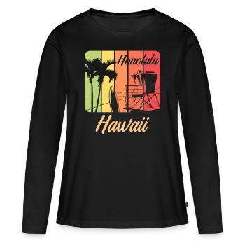Hawaii Honolulu - T-shirt manches longues Premium bio Femme - noir - Devant - Julia (174cm)