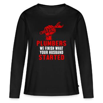 Plombiers Mari Profession Travail Plomberie Tuyau cadeau - T-shirt manches longues Premium bio Femme - noir - Devant - Julia (174cm)