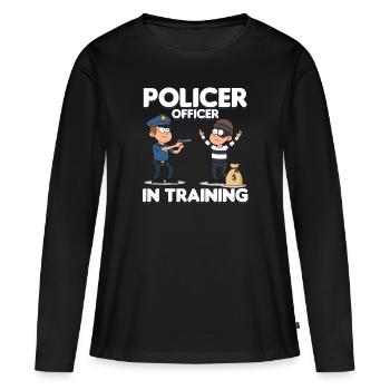 Policier en formation Policier Cadeau de flic - T-shirt manches longues Premium bio Femme - noir - Devant - Julia (174cm)