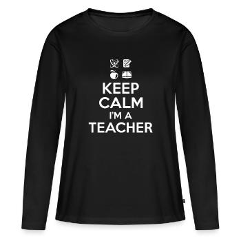 Keep Calm Professeur - T-shirt manches longues Premium bio Femme - noir - Devant - Julia (174cm)