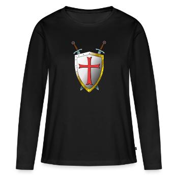 Templer Bouclier et Épées - Templiers - T-shirt manches longues Premium bio Femme - noir - Devant - Julia (174cm)