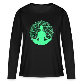 Mandala Yoga Asana Lotus Zen Nirvana Buddhismus Geschenk - Frauen Premium Bio Langarmshirt - Schwarz - Vorne - Julia (174cm)