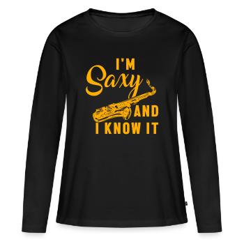 Je suis Saxy et je le sais Musical Sax Saxophone Cadeau - T-shirt manches longues Premium bio Femme - noir - Devant - Julia (174cm)