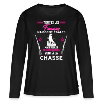 Femmes meilleures chasseuses chasseresse - T-shirt manches longues Premium bio Femme - noir - Devant - Julia (174cm)